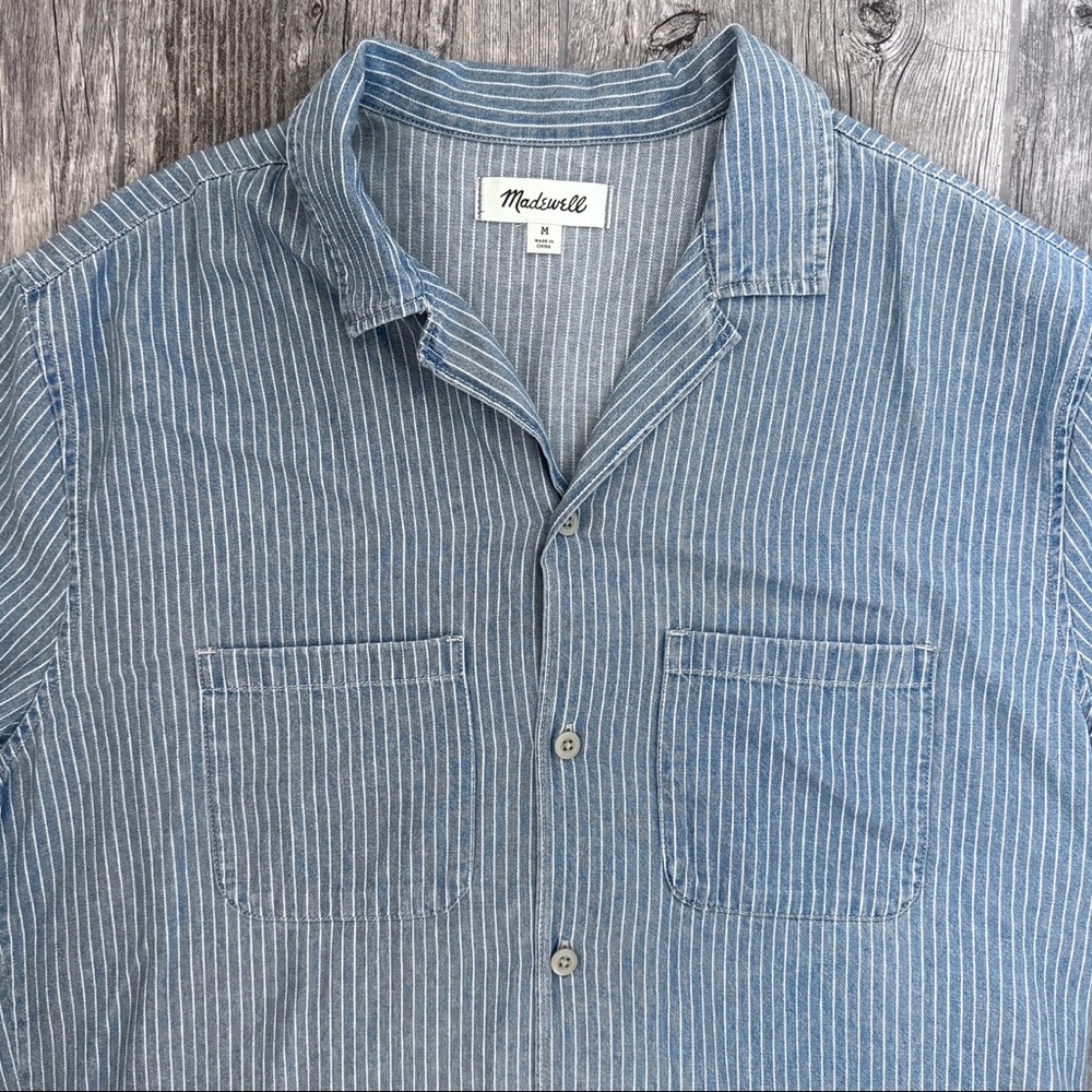 Madewell Camp Open Collar Button-Down Shirt Indigo Railroad Stripe Men’s Medium